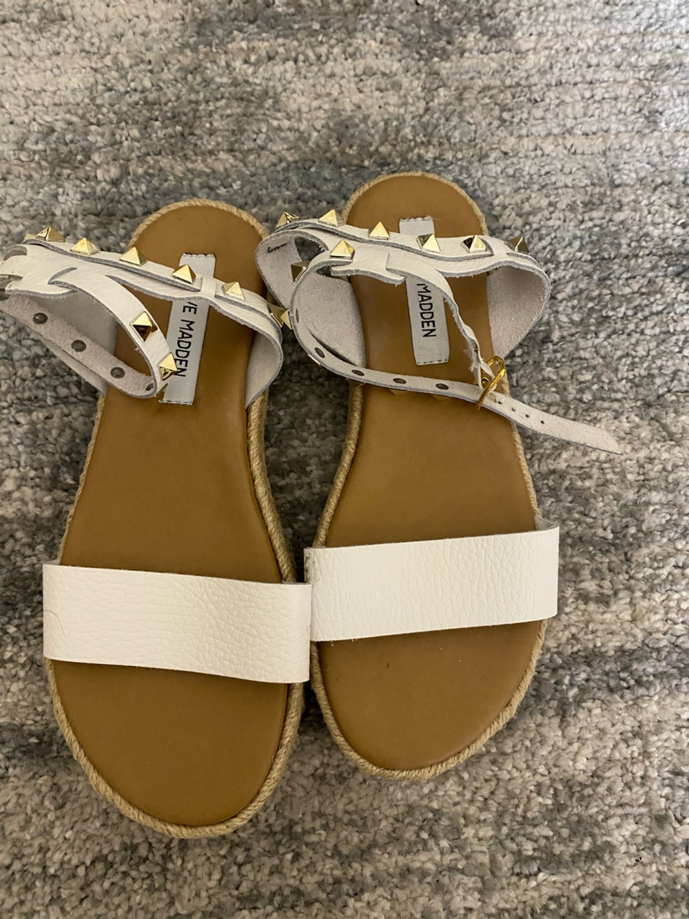 Steve Madden White Leather Studded Espadrille Sandals size 8